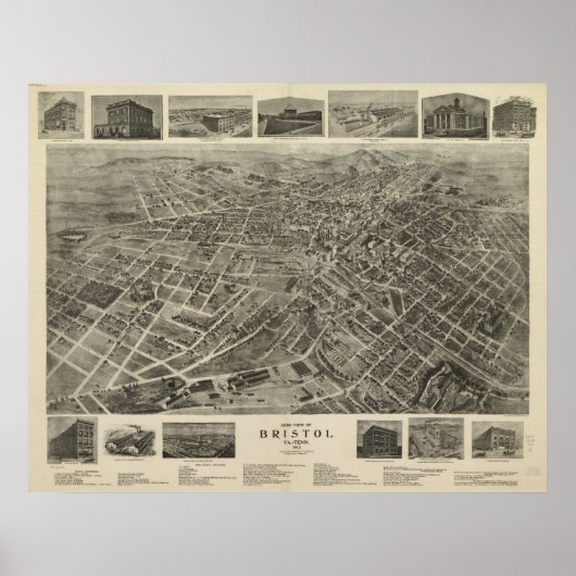 1912 Bristol, VA TN Bird's Eye Viewパノラママップ ポスター (正面)