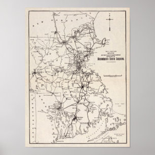 1913ベイ州通り鉄道地図ヴィンテージ ポスター