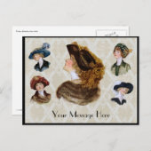 1913年にヴィンテージ帽をかぶる女性 ポストカード (正面/裏面)