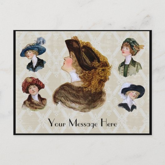 1913年にヴィンテージ帽をかぶる女性 ポストカード (正面)