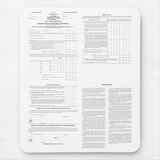 1913年の(4)ページからの元の所得税の型枠1040年 マウスパッド (正面)