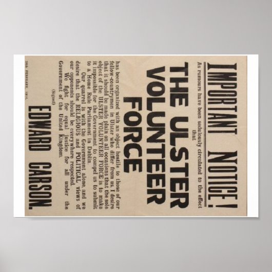 1913年アルスターのポスター。 ポスター (正面)