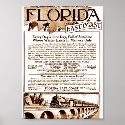 1913 Florida East Coast Railway広告 ポスター (正面)