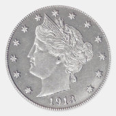 1913 Liberty Head Nickel Round Stickers ラウンドシール (正面)