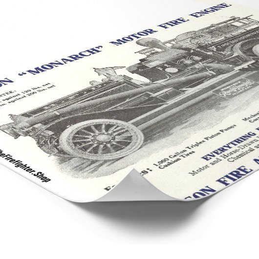 1913 Robinson "Monarch" Motor Fire Engine Poster ポスター (角)