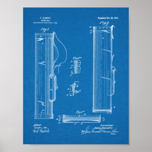 1914ゴルフキャディクラブバッグデザインパテントアートプリント ポスター (正面)