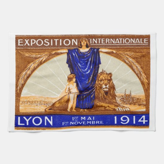 1914リヨン国際的万博ポスター キッチンタオル (横)