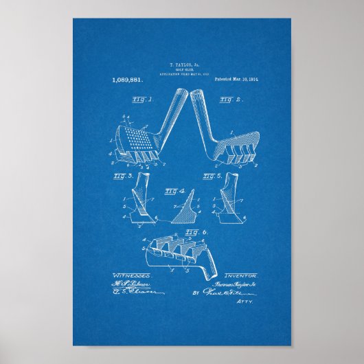 1914ヴィンテージゴルフクラブ特許青写真アートプリント ポスター (正面)