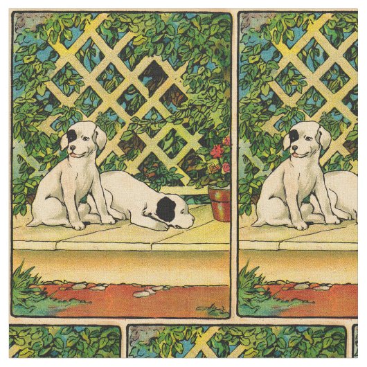 1914二匹の犬が好奇心に満ちたプリント ファブリック (クローズアップ)