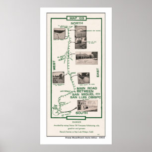 1914地図、San Luis Obispoへのサン・ミゲル ポスター