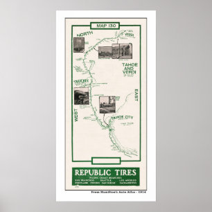 1914地図、VerdiへのTruckee ポスター