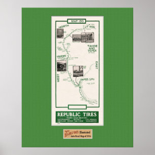 1914地図、VerdiへのTruckee ポスター