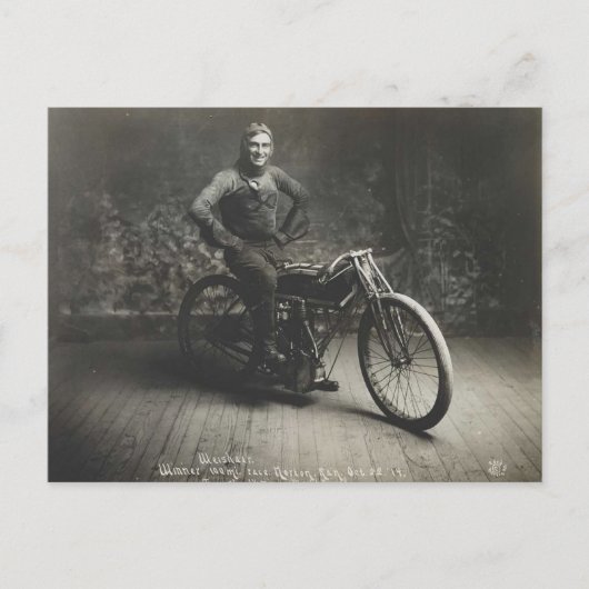 1914年の世界記録のオートバイレースノートン·カンザス ポストカード (正面)