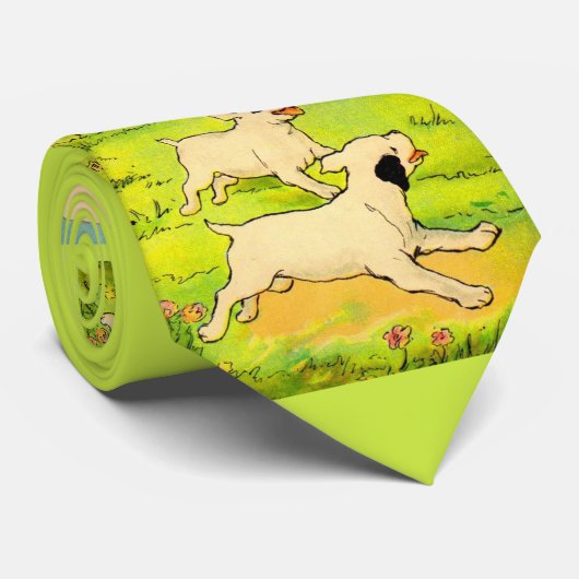 1914年の二匹の犬のランニングプリント ネクタイ (ロール)