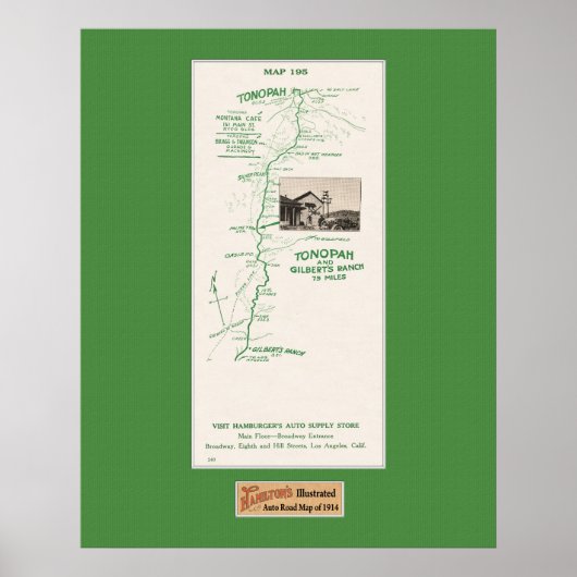 1914年の地図、トノパからギルバートの牧場へ ポスター (正面)