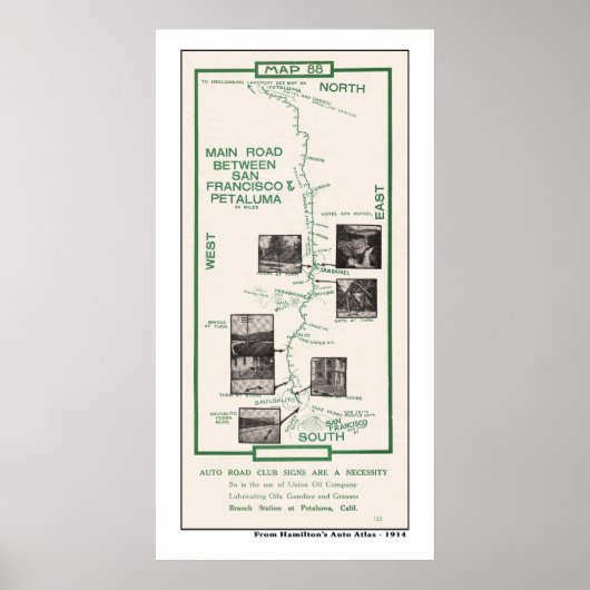 1914年の地図、SFからペタルマ ポスター (正面)