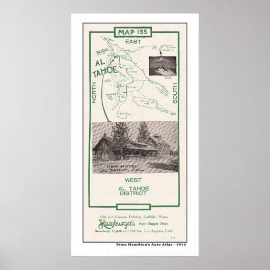 1914年タホ周辺地図 ポスター (正面)