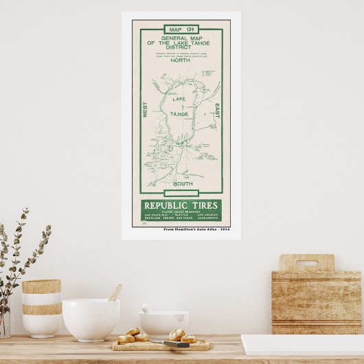 1914年タホ湖地図 ポスター (キッチン)