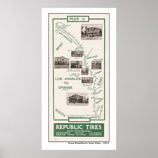 1914年マップ、LAからオレンジへ ポスター (正面)
