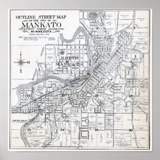 1914年マンカト・ミネソタの地図 ポスター