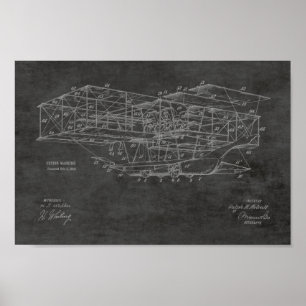 1914年飛んでいる機械飛行機特許スケッチ ポスター