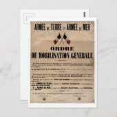 1914年8月1日のフランスの動員 ポストカード (正面/裏面)