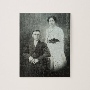 1914年Mr & Mrs Hill RPPC B&Wフォトカップル画像 ジグソーパズル