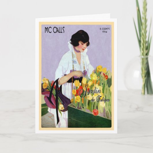 1914!!! 『フランスのチューリップガーデン』 ヴィンテージグリーティング カード (正面)