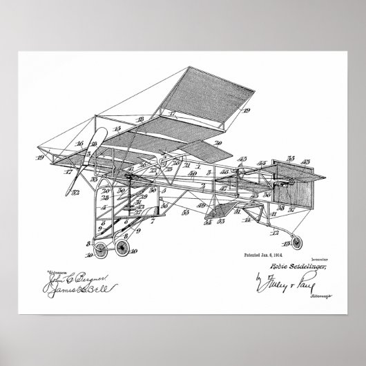 1914 Vintage Airplane Patent Art Drawing Print ポスター (正面)