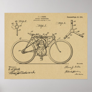 1915年の自転車トランスミッション設計特許アートプリント ポスター