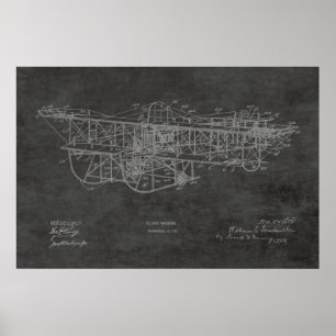 1915年飛んでいる機械飛行機特許スケッチプリント ポスター