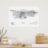 1915年飛んでいる機械飛行機特許スケッチプリント ポスター (キッチン)