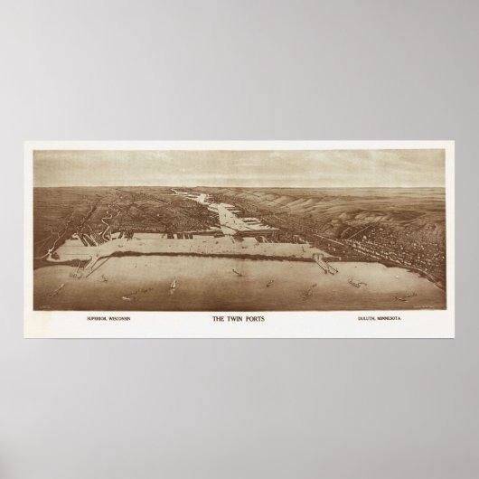 1915 Superior, WI & Duluth, MN Bird's eyeビュー ポスター (正面)