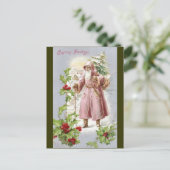 1916サンタinピンクのコートと木 シーズンポストカード (スタンド正面)