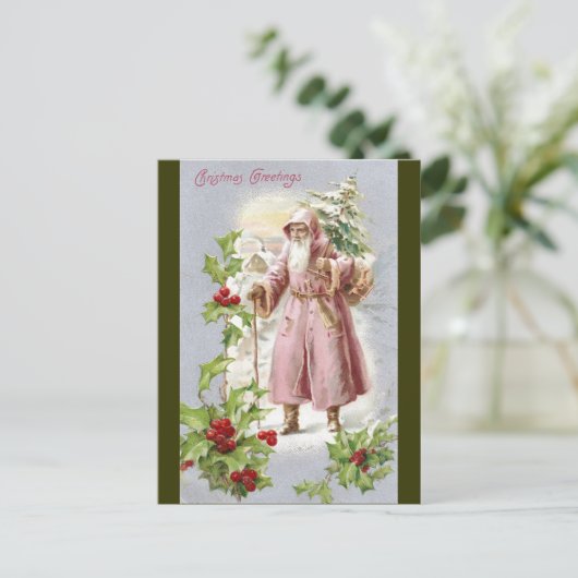 1916サンタinピンクのコートと木 シーズンポストカード (スタンド正面)