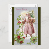 1916サンタinピンクのコートと木 シーズンポストカード (正面/裏面)