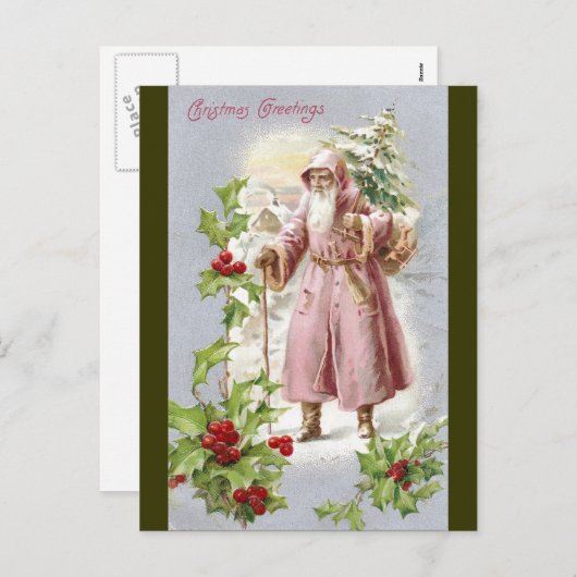 1916サンタinピンクのコートと木 シーズンポストカード (正面/裏面)