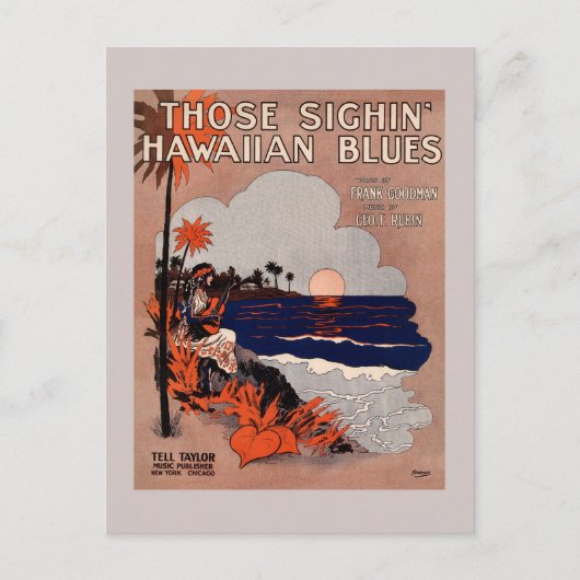 1916ヴィンテージハワイのブルースシート音楽カバー ポストカード (正面)