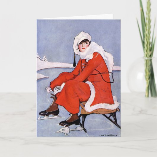 1916ヴィンテージファッショナブル女性アイススケーター カード (正面)