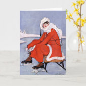 1916ヴィンテージファッショナブル女性アイススケーター カード (黄色い花)