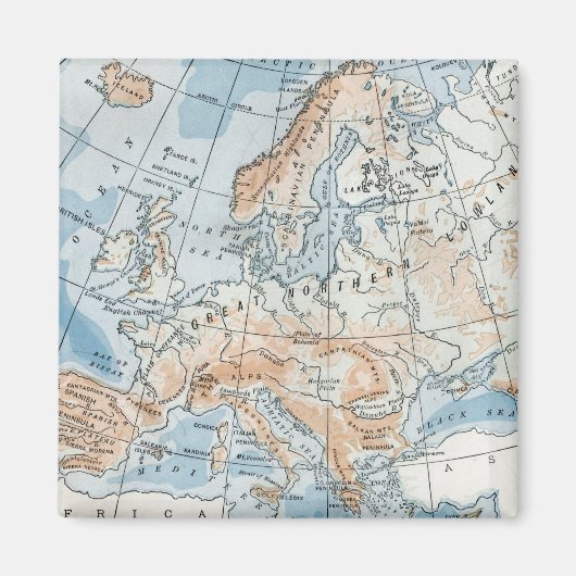 1916年のヨーロッパ地形図 マグネット (正面)