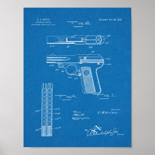 1916年ガン特許自動芸術スケッチプリント ポスター (正面)