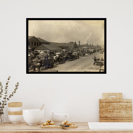 1916年ニューヨークでワゴン車で食料を積み上げる ポスター (キッチン)