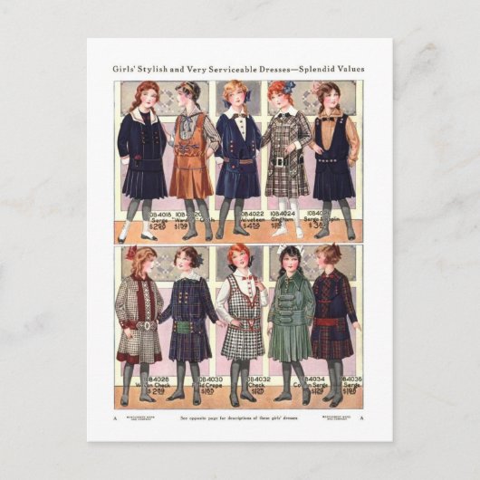1916年モンゴメリー区カタログの女の子のドレス ポストカード (正面)