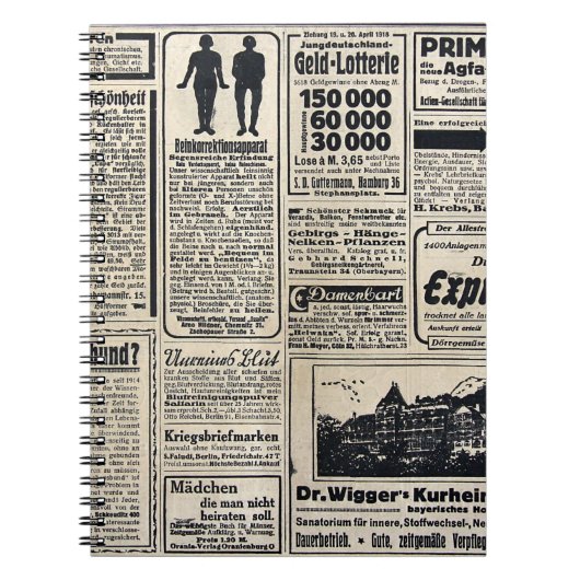 1917年のドイツの古新聞広告 ノートブック (正面)