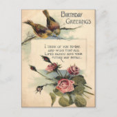 1917年のヴィンテージ誕生日グリーティング 薔薇 ポストカード (正面)