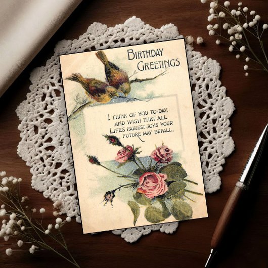 1917年のヴィンテージ誕生日グリーティング 薔薇 ポストカード