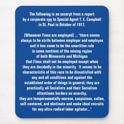 1917年の米国フィンランド労働問題に関する報告書 マウスパッド (正面)
