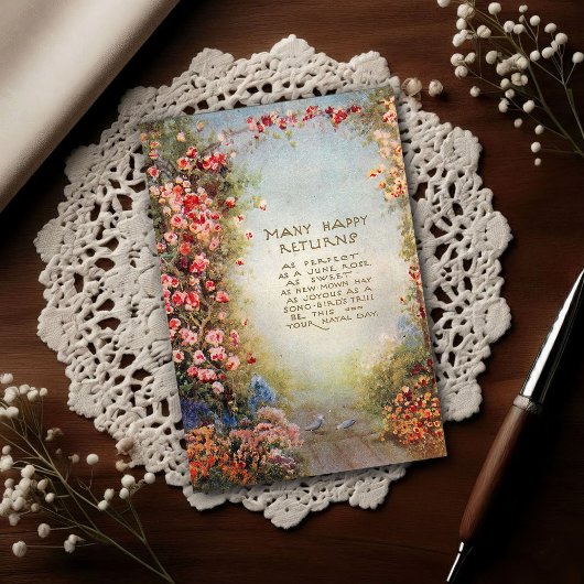 1917年ヴィンテージ花柄の誕生日グリーティング ポストカード