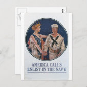 1917年頃古い海軍募集ポスター ポストカード (正面/裏面)